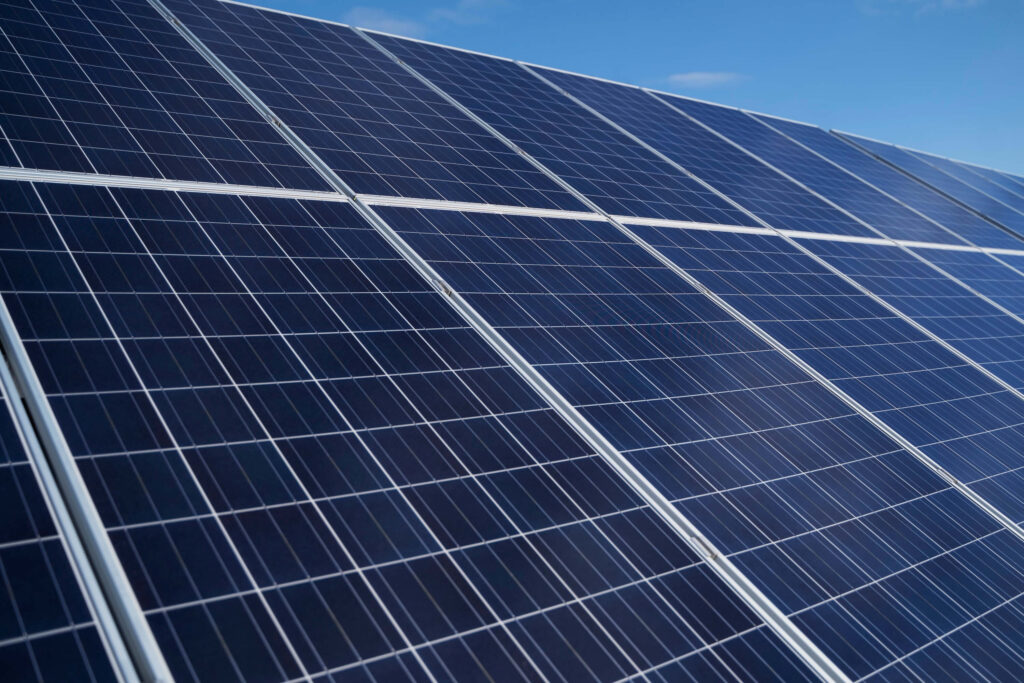 A close-up picture of a polycrystalline solar panel.